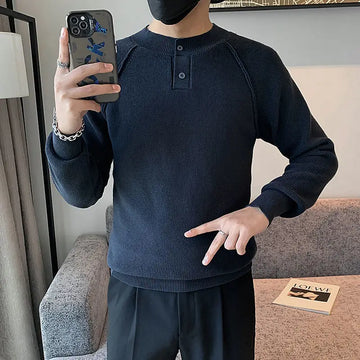 Autumn Winter New Fashion Round Neck Long Sleeve Solid Pullovers Men's Clothing Korean Knitting Simplicity Loose All-match Tops